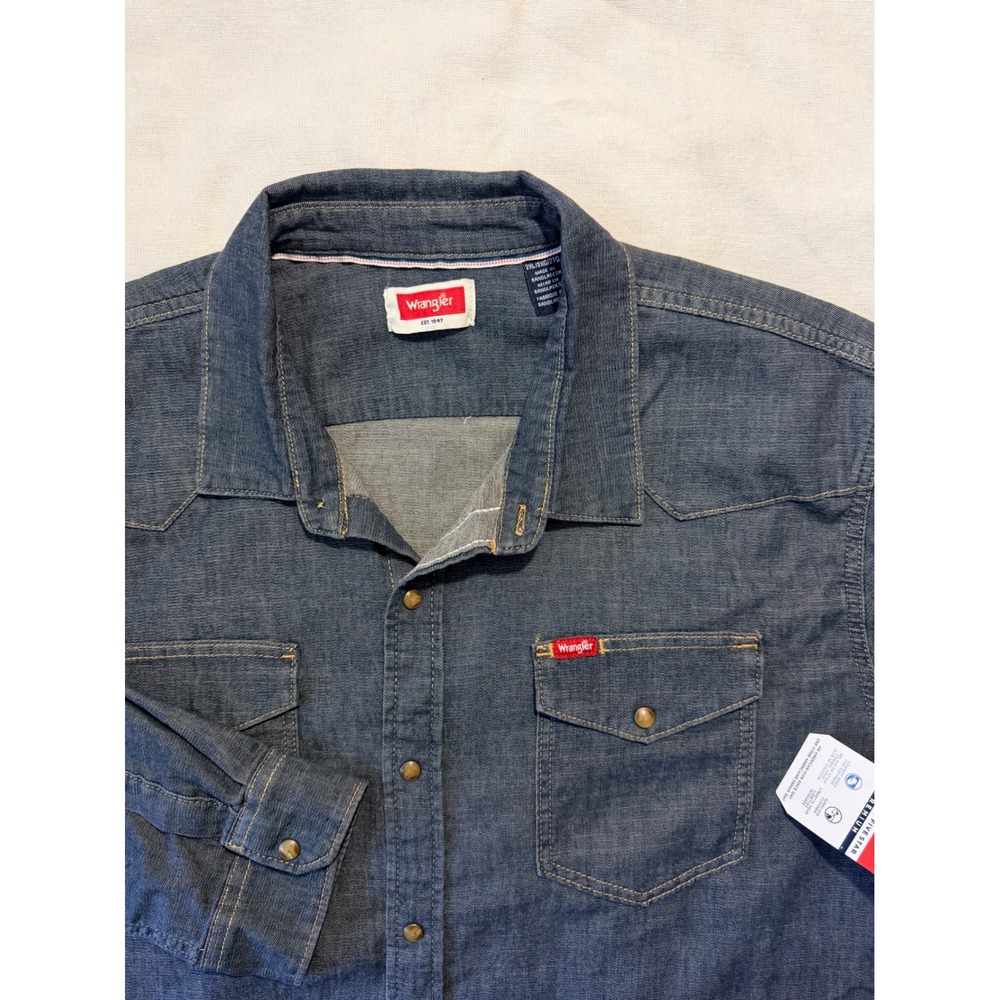 NWT Wrangler Five Star Premium 2XL Denim Snap Front Western Shirt Selvedge NEW